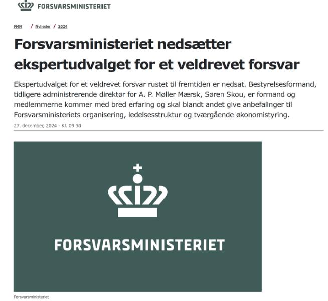 Ekspertudvalget for et veldrevet forsvar rustet til fremtiden